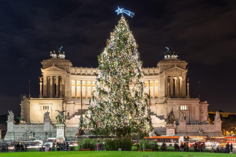 The Altar of the Fatherland at Christmas in Rome, Italy